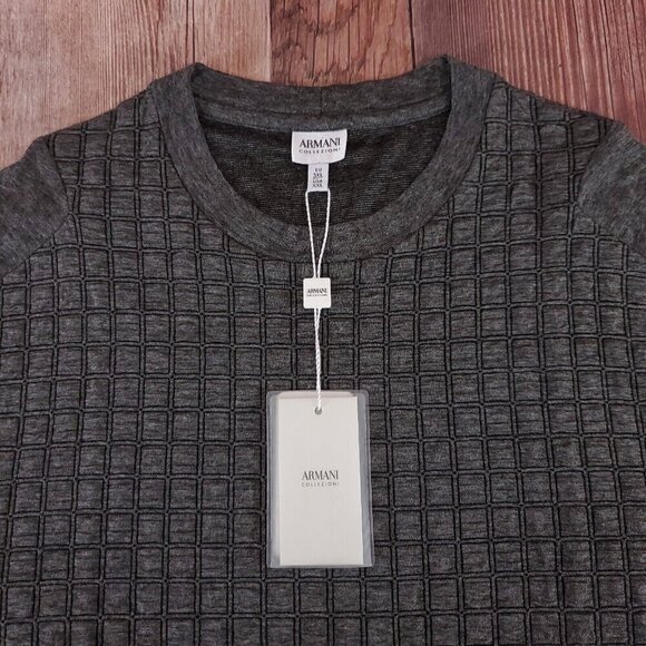 NWT Armani Collezioni Mens Size XXL Gray Crew Neck Pullover Shirt Viscose Blend - Picture 5 of 16